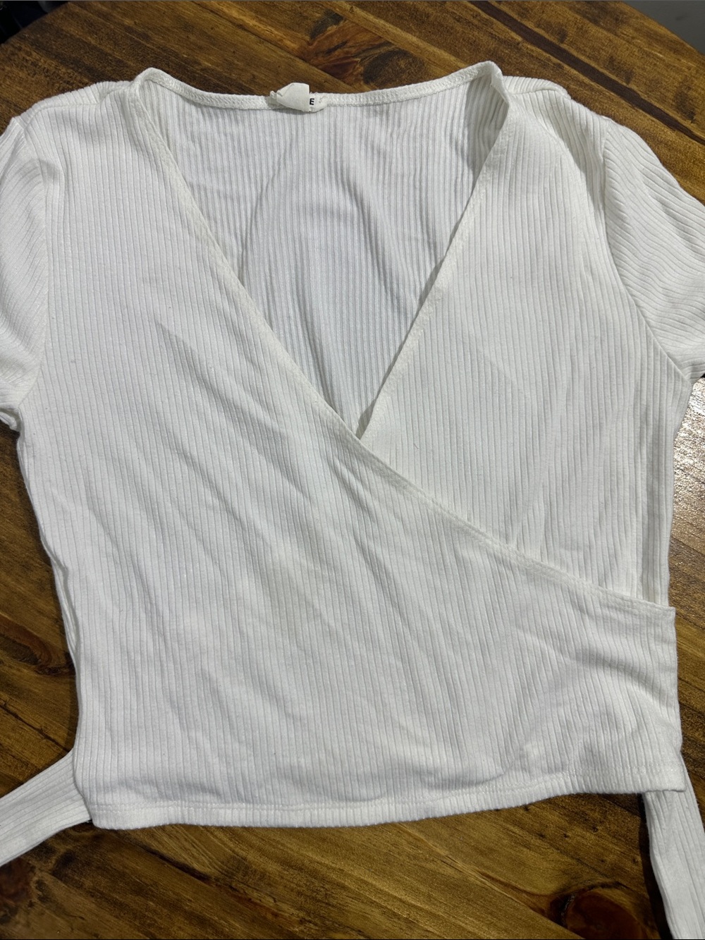 Garage White Ribbed Wrap Crop Top with Side Tie